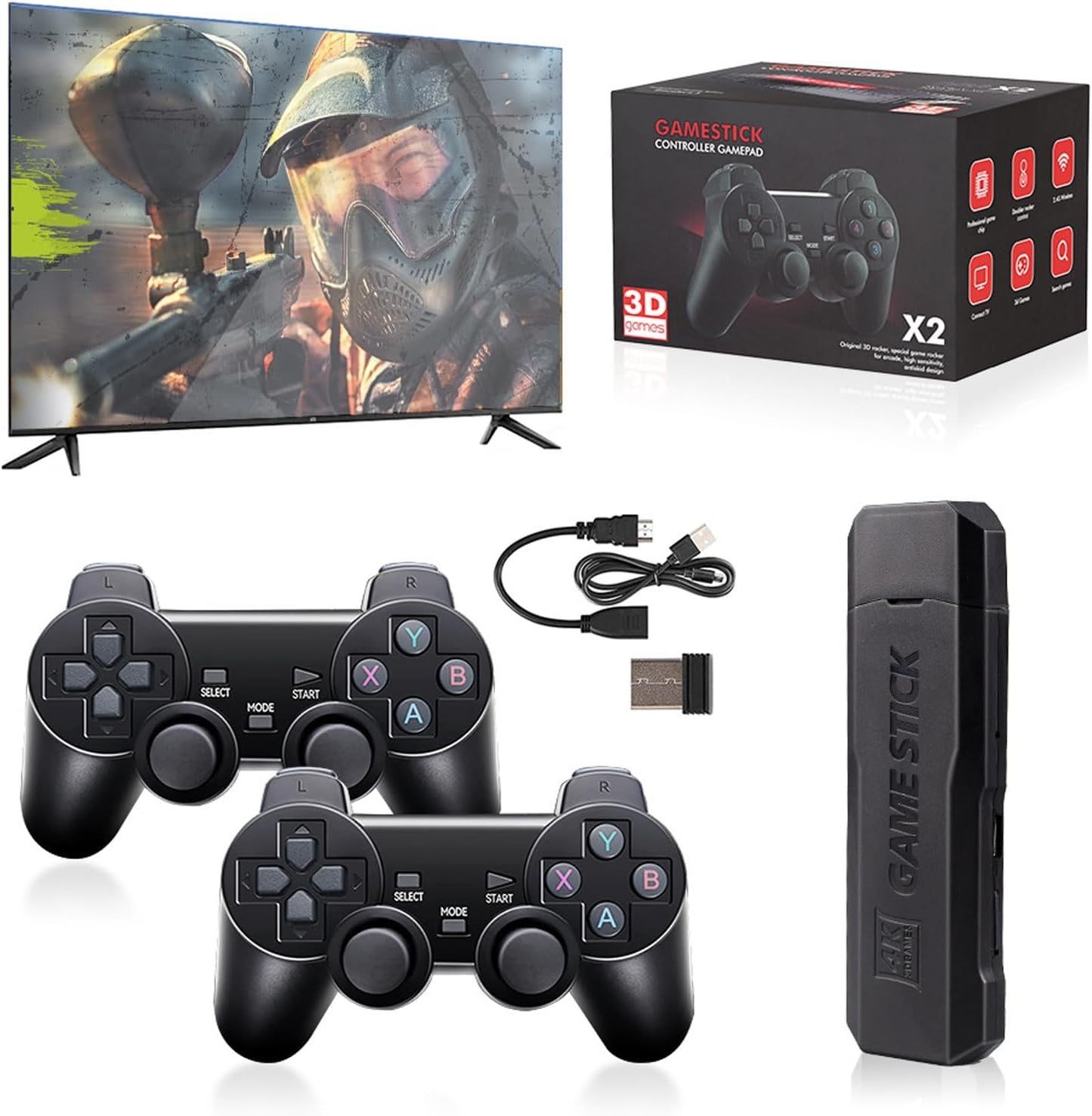 Retro Games Console,X2 Plus Game Stick Retro Console Double Wireless Controller,40000+ Games,128GB