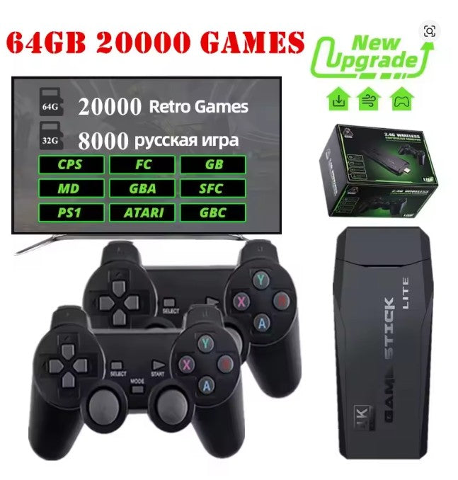 Wireless Retro Game Console, Retro Game Stick with Built-in 23 Emulators, 20,000+ Games, 4k Hdmi Output, and 2.4GHz Wireless Controller, Plug and Retro Play Video Games for Tv