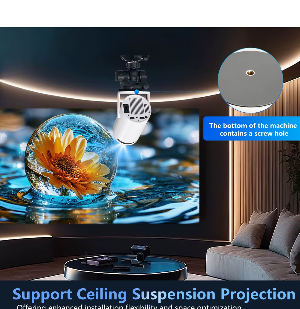 Portable Mini Projector, Native 4K 1080P Resolution, 260 ANSI Lumens, WiFi 6 Dual Band, Bluetooth 5.0, 180° Rotation, Compatible with PC, Smartphone, Xbox, PS3/4