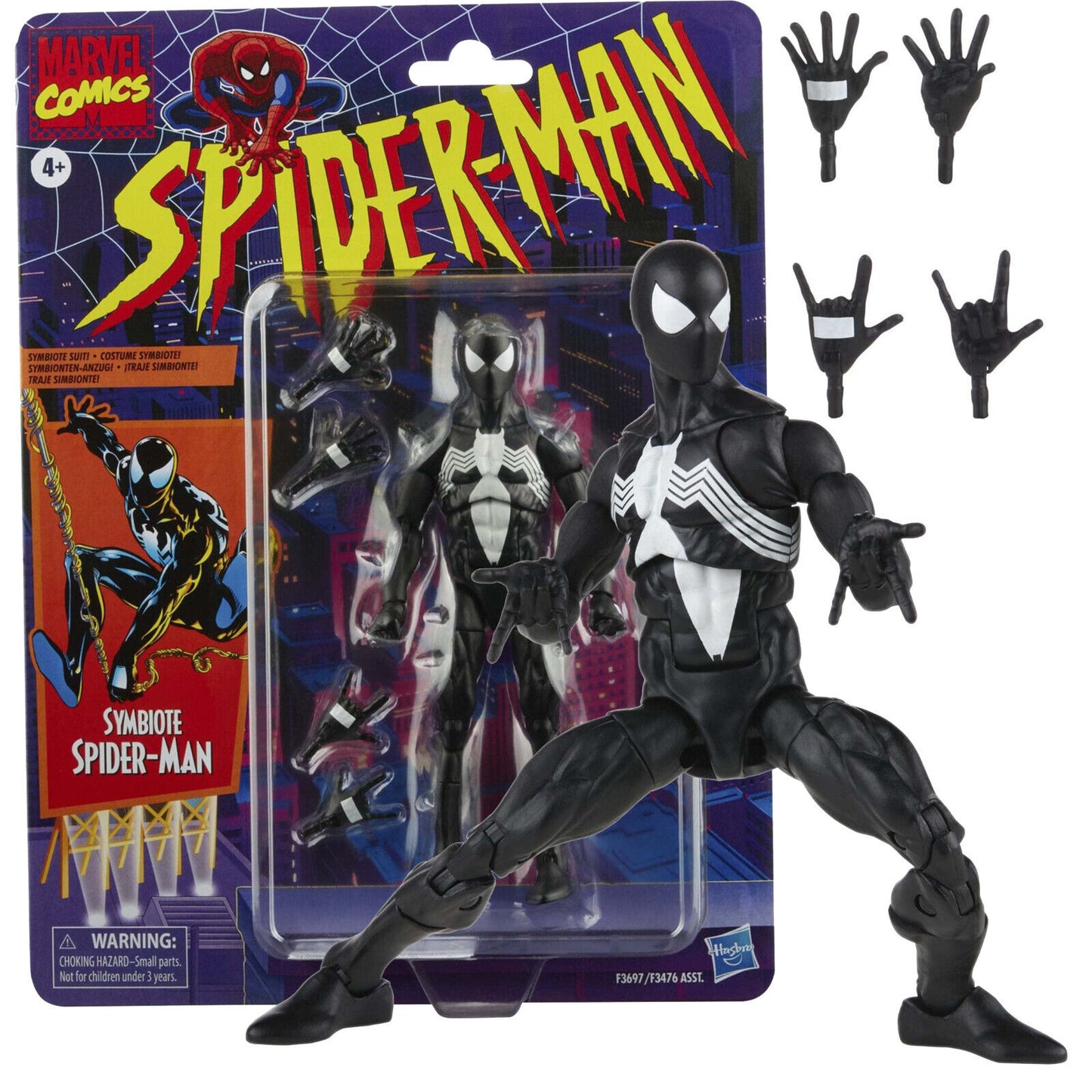 Symbiote Spider-Man Action Figure Toy, includes 4 Accessories: 4 Alternate Hands