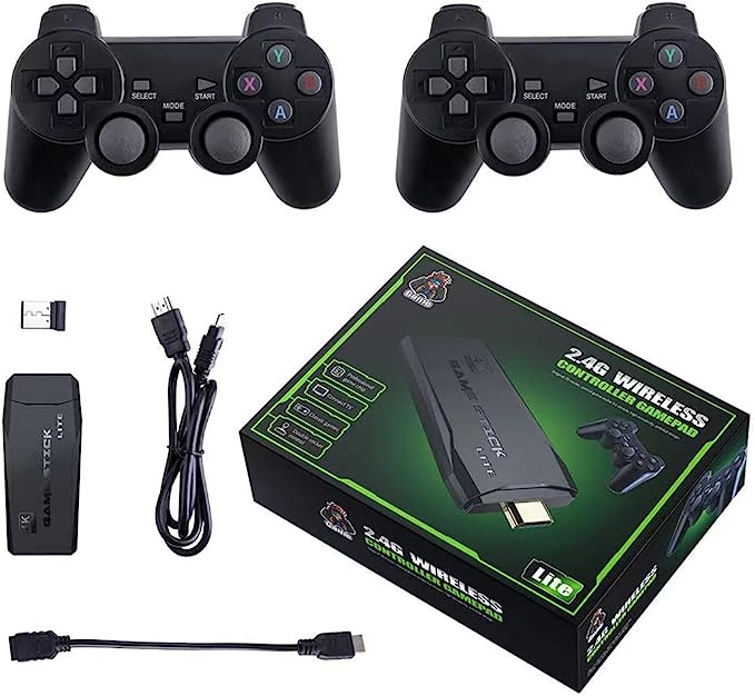 64Gb Wireless Retro Stick Game Console, 4k, HDMI, Built in 20000+ Games,9 Classic Emulators, with Dual 2.4G Wireless Controllers