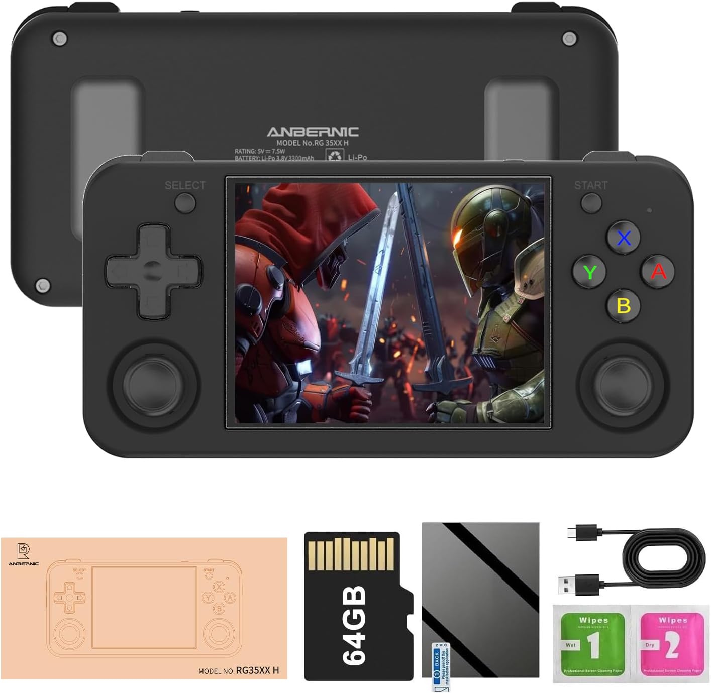 RG35XX H Handheld Game Console 3.5 Inch IPS Screen Linux System Retro Games Consoles Built-in 64G TF Card 5528 Classic Games Support HDMI and TV Output
