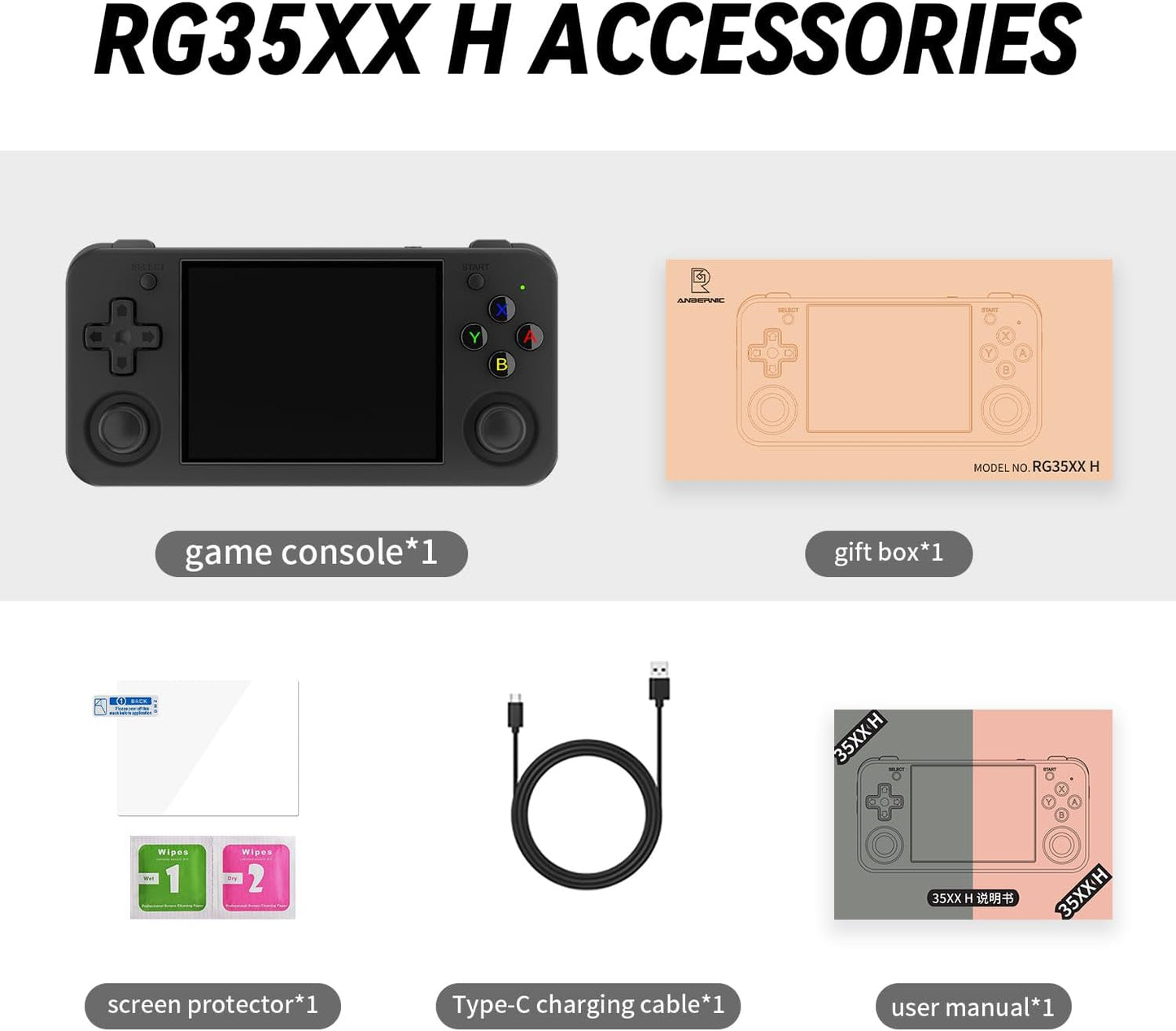 RG35XX H Handheld Game Console 3.5 Inch IPS Screen Linux System Retro Games Consoles Built-in 64G TF Card 5528 Classic Games Support HDMI and TV Output