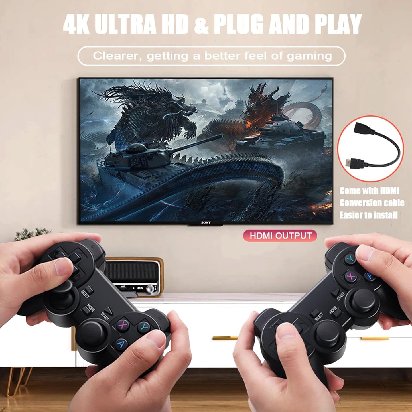 GD10 Retro Game Console TV HD Output Plug and Play Games Console Stick Consoles Preinstalled System 2 Controllers 64GB [linux]