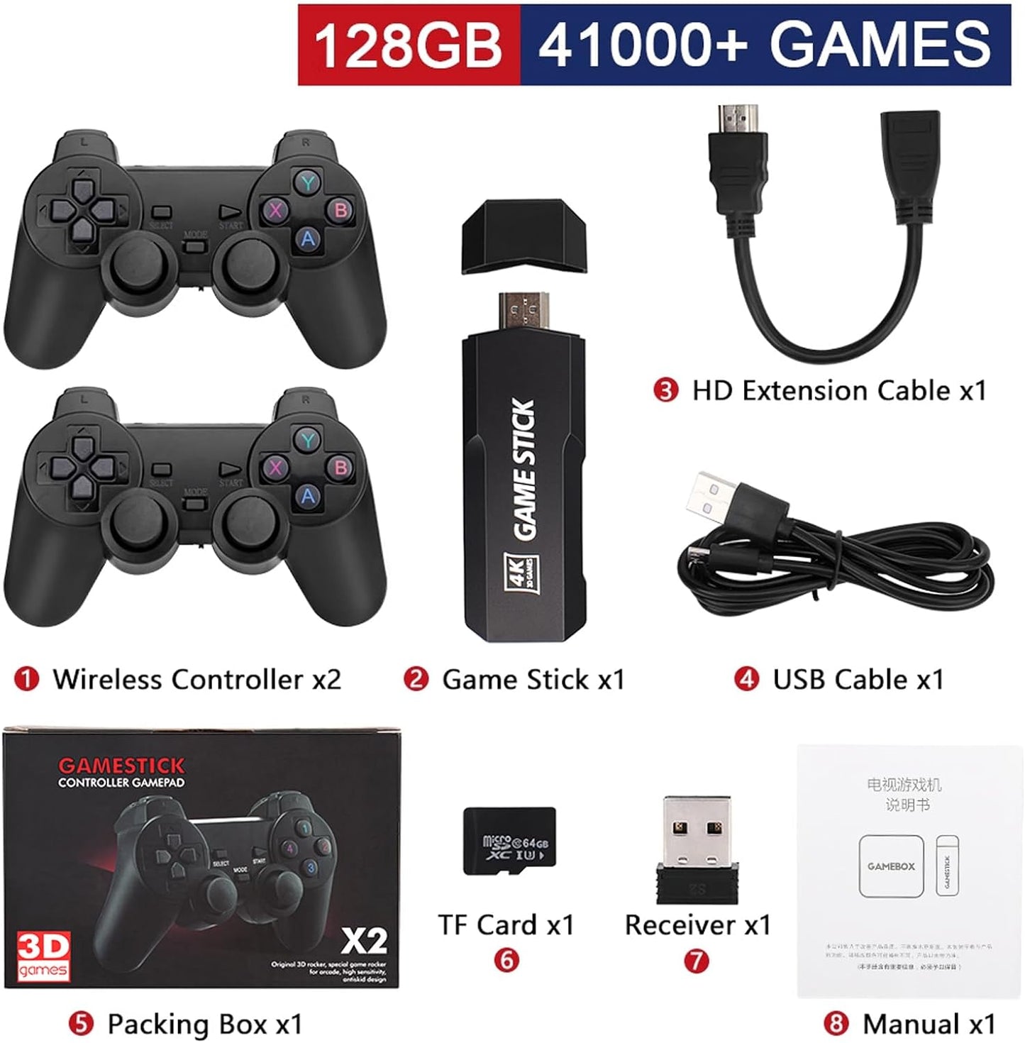 Sorotech GD10-3D retro game Stick (40,000 games, HD 4K, 128Gb Plug and Play)