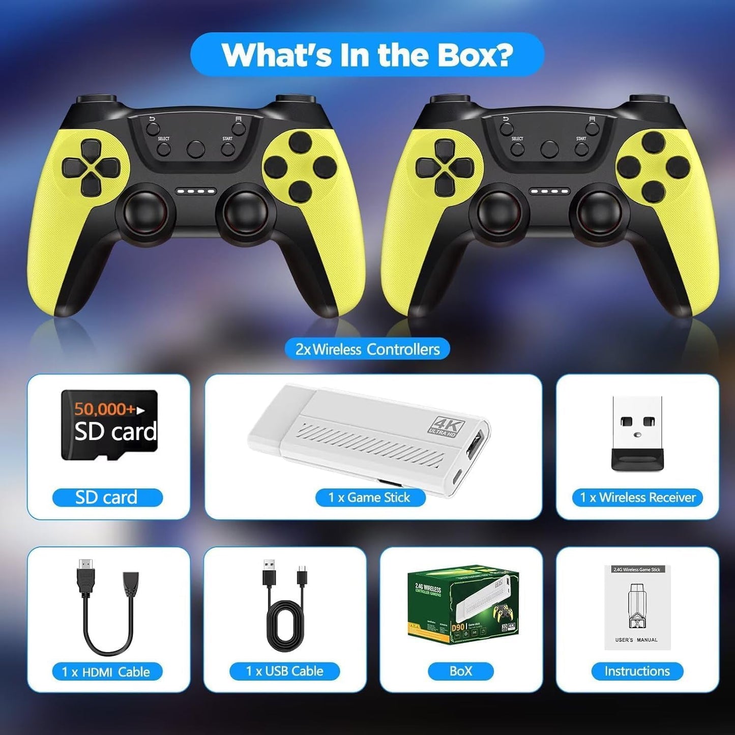 50,000+ Wireless Retro Game Stick, video game console, retro game console, HDMI TV Display Device HD Output, Revisit Classic Video Game Plug and Play, Premium Competitive Dual Controllers