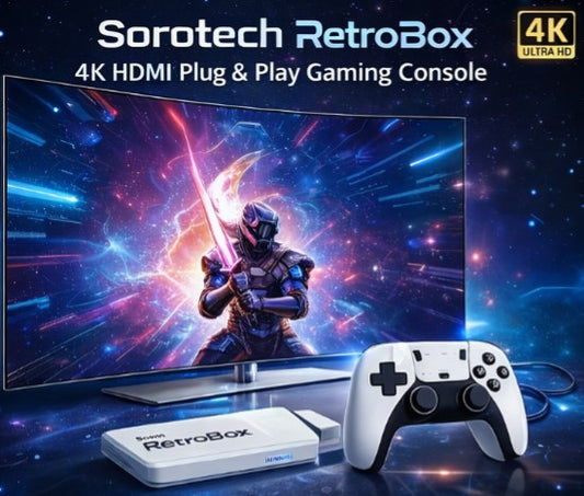 Sorotech RetroBox 4K Gaming Console – 40K+ Classic Games Plug & Play HDMI System with Wireless Controllers